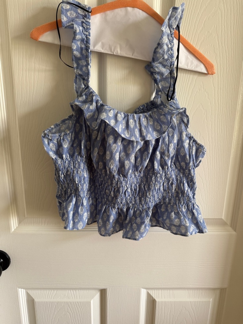 H&M Light Blue Printed Ruffle Smocked Camisole